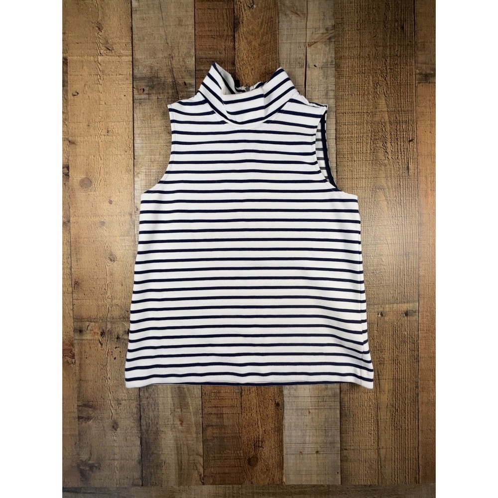 Vineyard Vines Womens XS Navy White Stripe Sleeveless Quarter Zip Mock Neck
